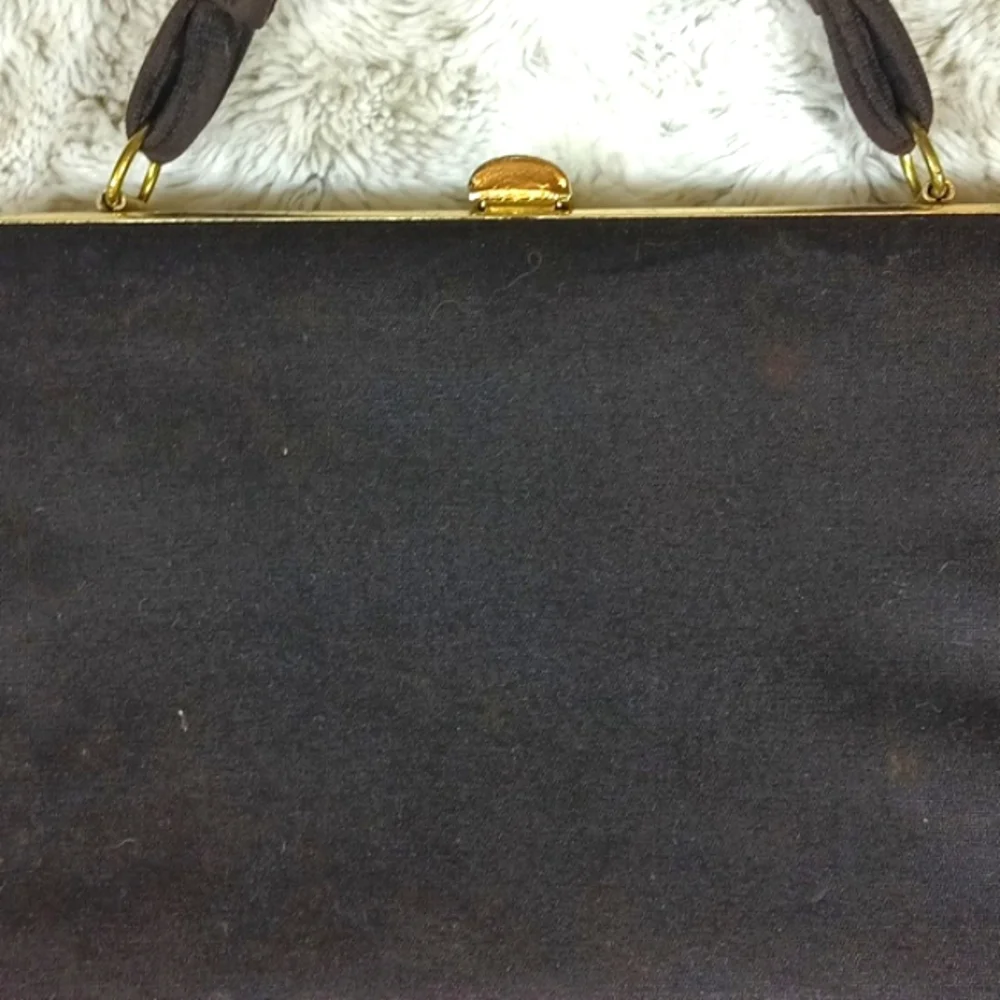 Antique Cute Lady's Handbag Embroidered Floral Beautiful Black and Silver Bag. - Picture 5 of 15